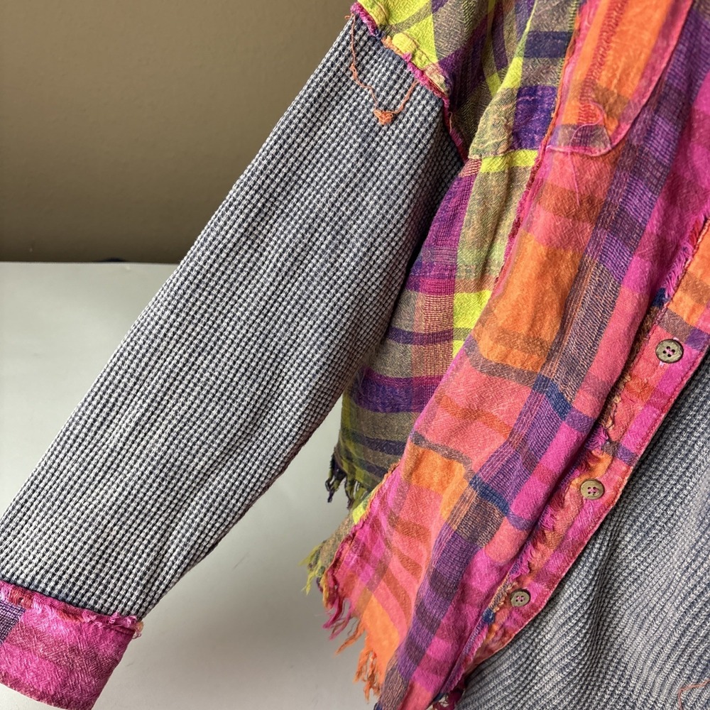 Oli & Hali Womens Patchwork Plaid Waffle Knit Button Down Shirt size Large - Picture 5 of 15